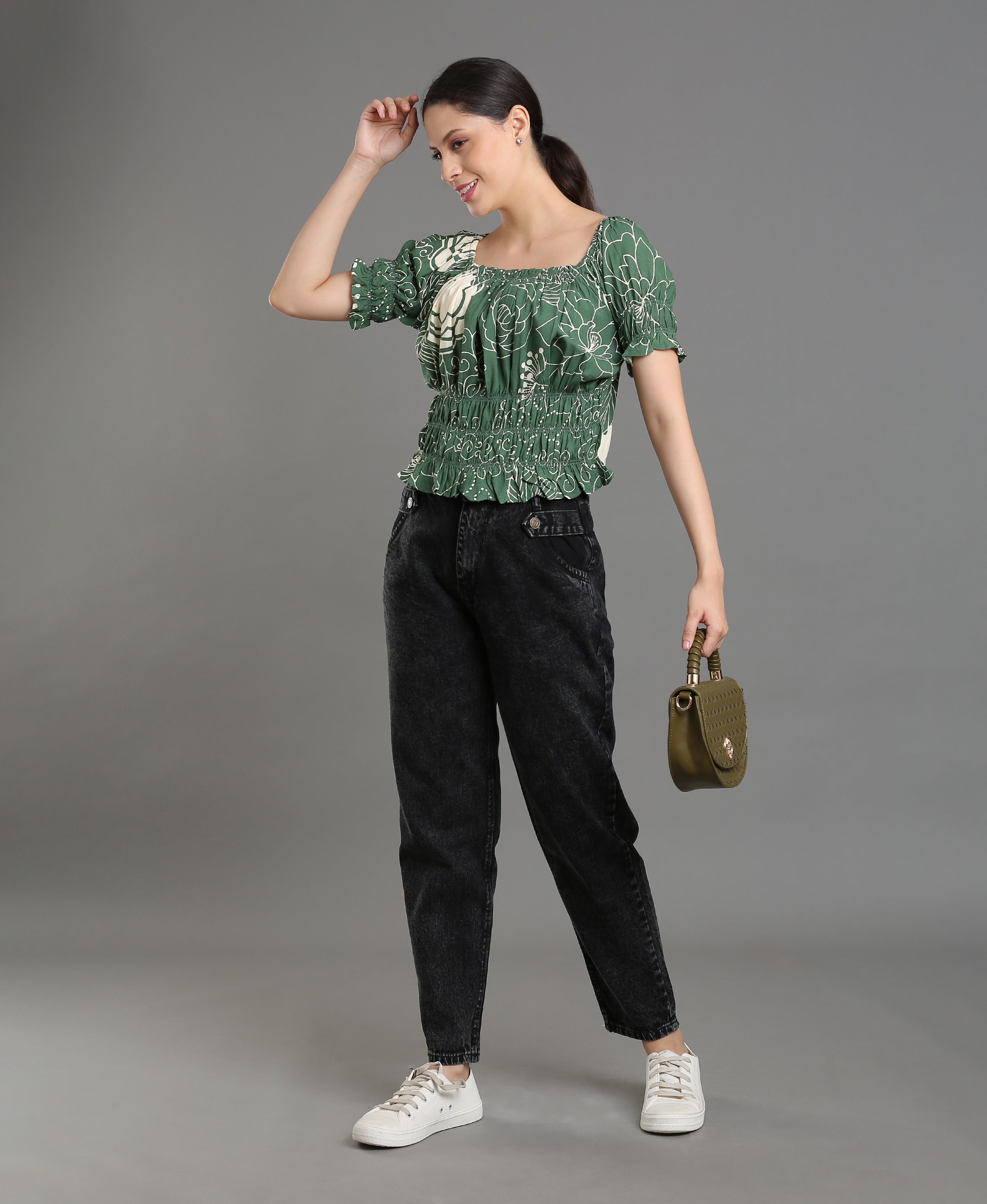 Leaf Bloom Viscose Crop Top
