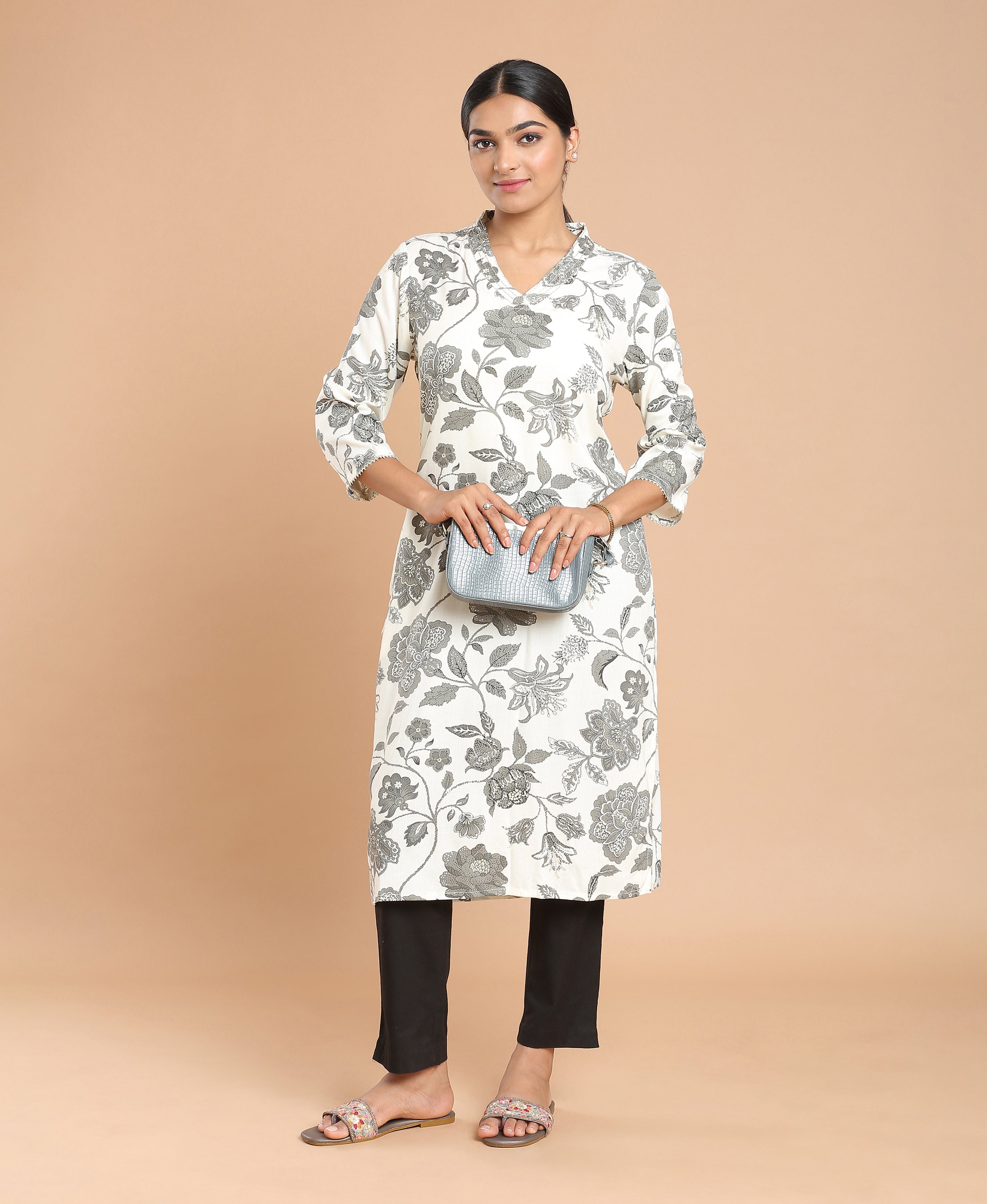 Off-White Embroidered Flare Dress