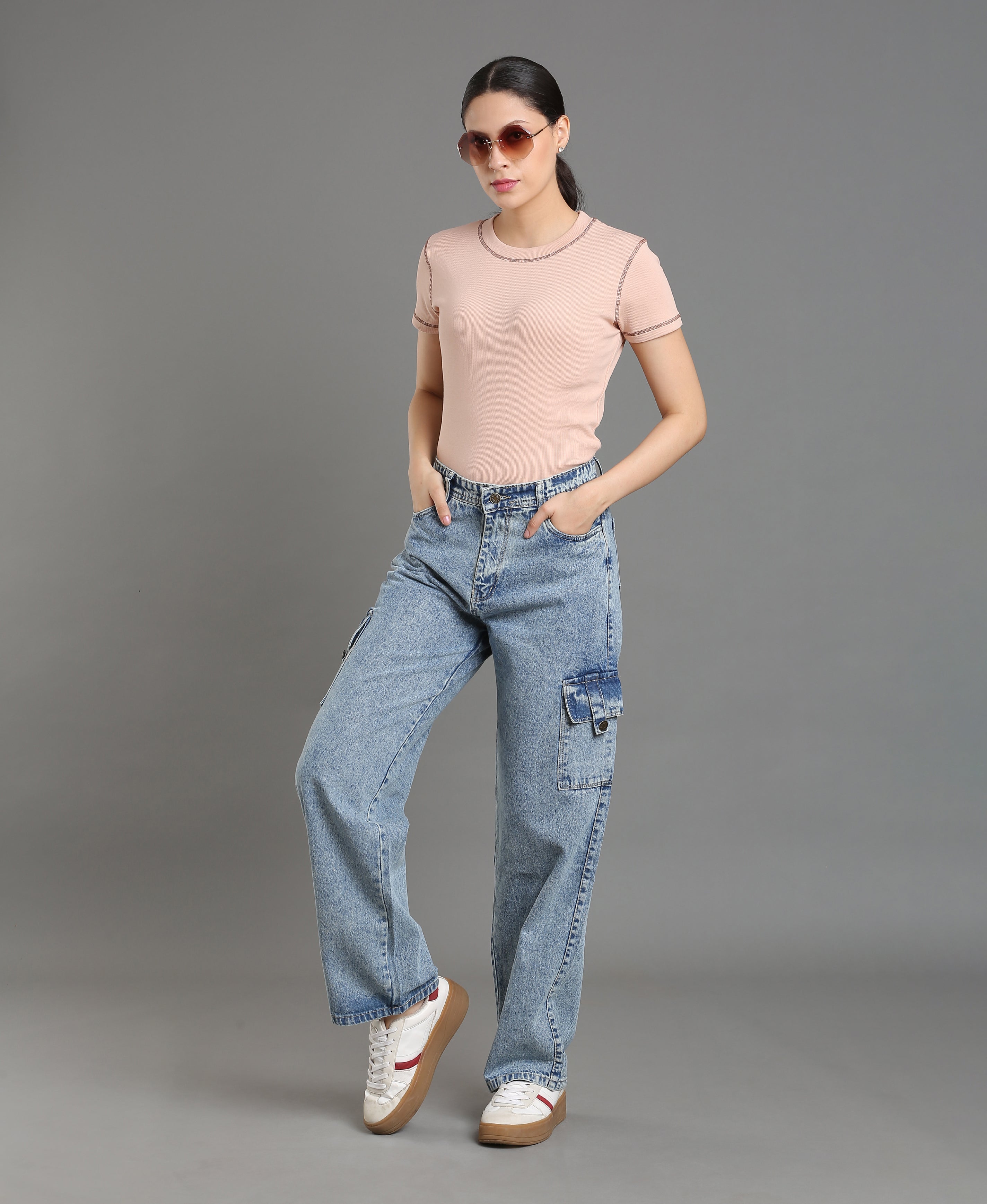 Ice Wash Cargo Denim Bottom